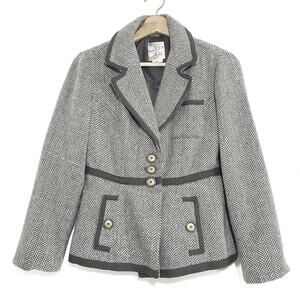 Tulle | Wool Blend Herringbone Pattern Contrast Trim Blazer